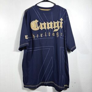 Vintage COOGI Heritage Y2K Gothic Logo Tee Navy Blue Oversized Streetwear Sz 2XL
